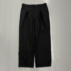 Vintage 80s Berle Black Wool Pleated Wide Leg Trousers 33x29